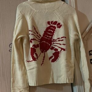 Cream Red Lobster Sweater cardigan button up vintage nautical style knit nwot